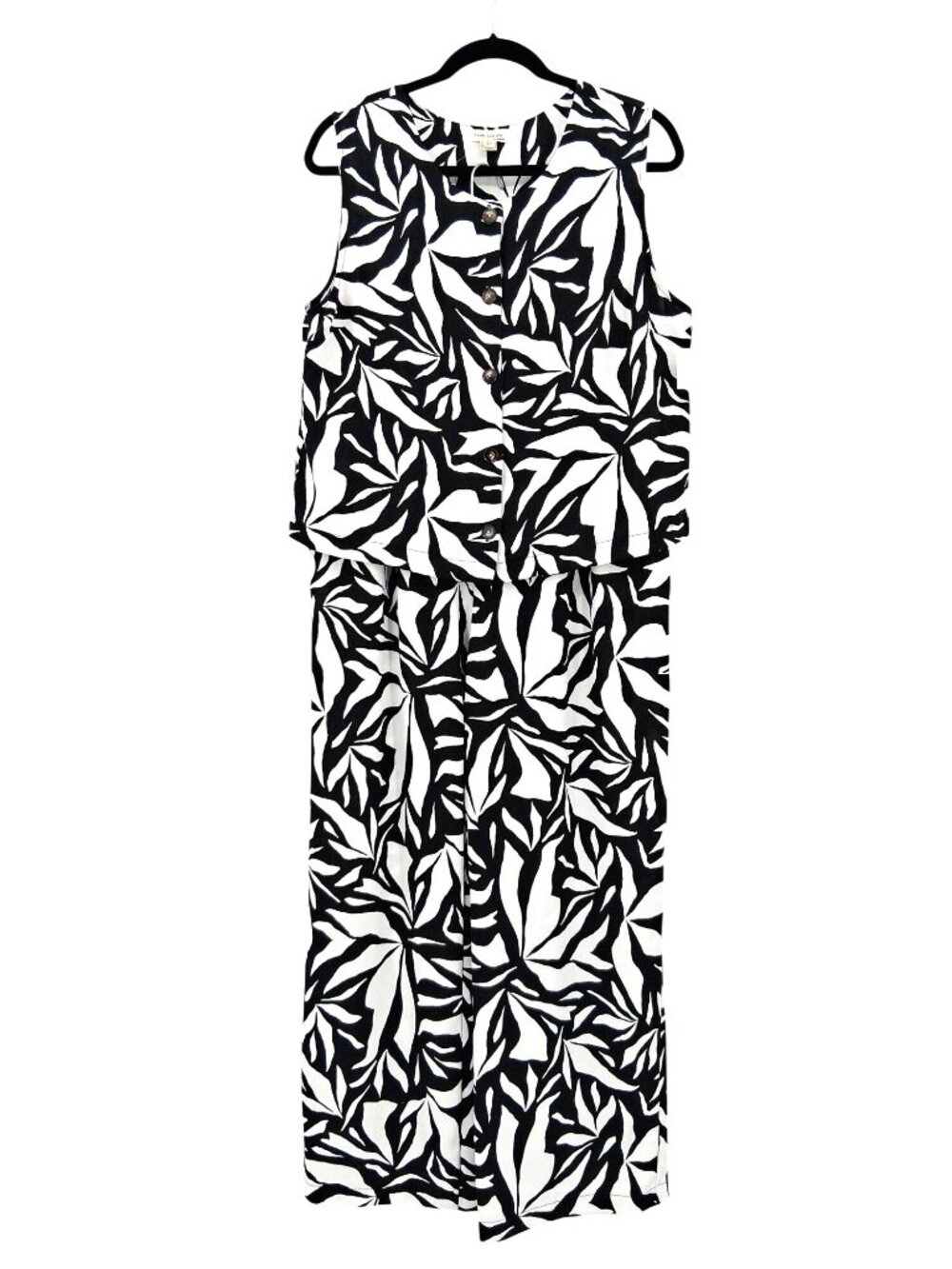 Faith And Joy Black & White Leaf Print Matching Set Size Large NWT